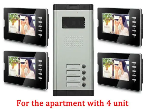 Apartment 4 Units Wired Video Door Phone Audio Visual Entry Intercom System 1V4 Wholesale Security & Protection