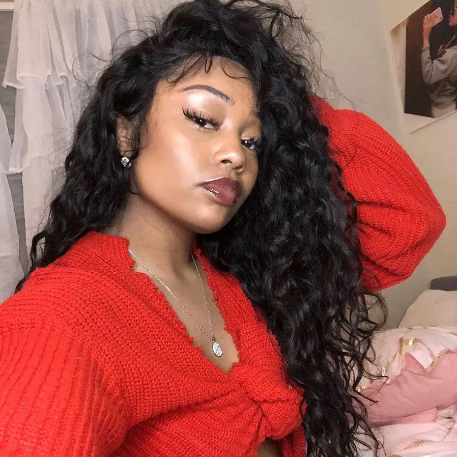 Online Liweike pelo brasileño agua Natural onda de encaje peluca frontal extremos completos cabello humano Pre desplumado nudos blanqueados pelucas rizadas para mujeres