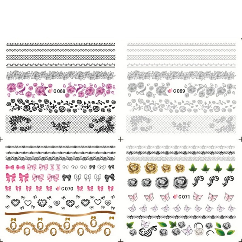 

Lace with flower pattern Rose and butterfly Nail Art Sticker Decal Water Transfer Easy To Use Whole Sale