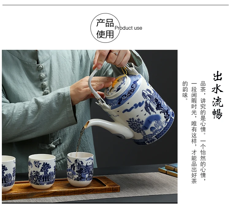 Большой керамический чайник, высокотемпературный ресторанный чайник, синий и белый фарфоровый чайник, бытовая бутылка для воды, lo1051023