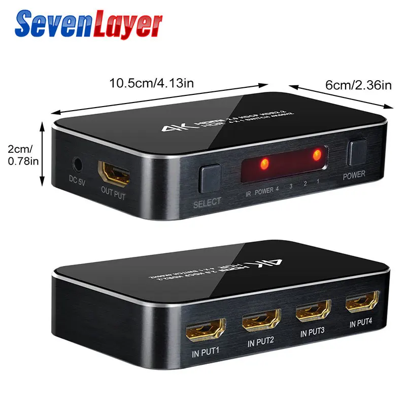  Digital av adattatore HDMI2.0 interruttore 4K HD 4 Porta 4K x 2K Audio óptico TOSLINK HDMI con IR d