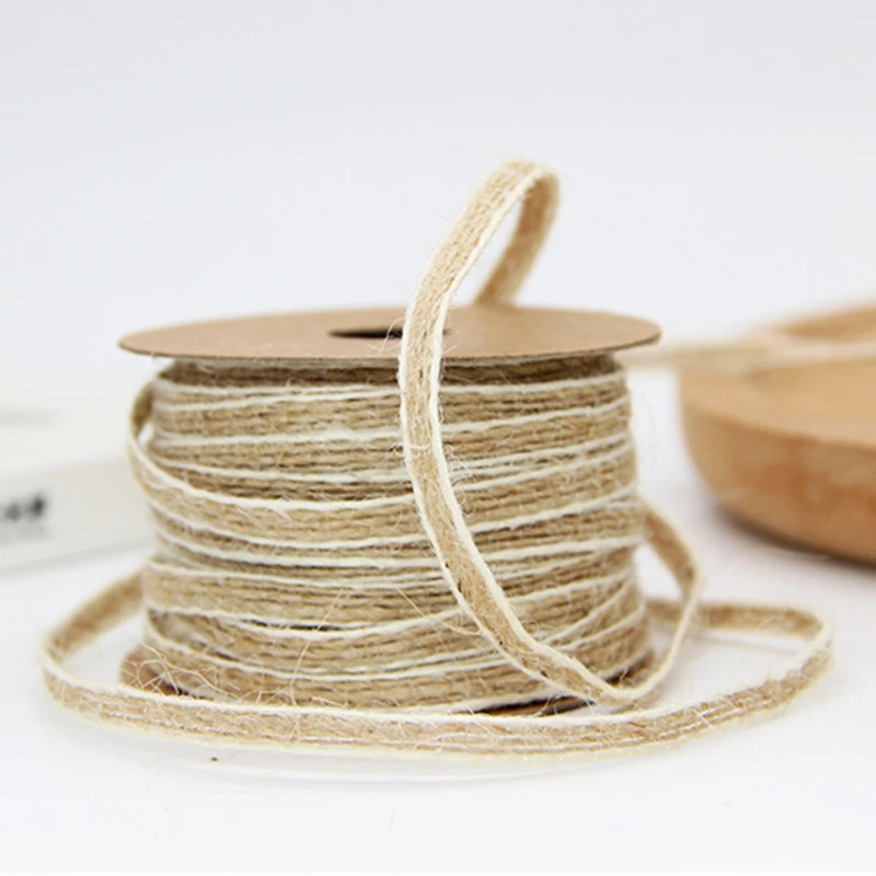 10M/Roll Width 0.5cm Jute Burlap Rolls Hessian Ribbon With Lace Vintage Rustic Wedding Decoration Ornament Party Wedding Decor