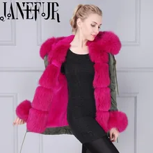 DHL Fast Shipping Hot Pink Thick Part Fox Fur Trimmed Luxury Ladies Fashion Short Parka Jacket