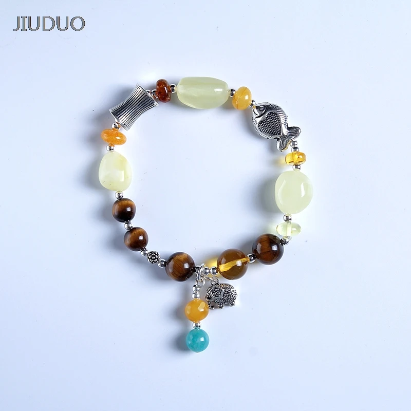 

JIUDUO 100% Natural Amber Beeswax Bracelet Lapel Fashion Handle 925 Sterling Silver Accessories Original Handmade Jewelry br4020
