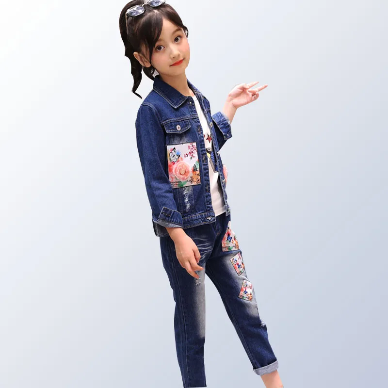 

Children's Clothing Set for Girls Suits Denim Jcaket + Jeans 2Pcs Korean Kids Costume for Teenage Girl Outfits 6 8 10 12 14 Year