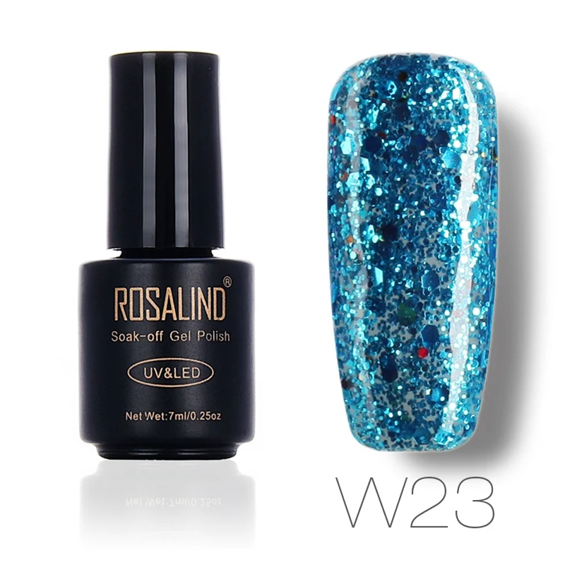 W23 ROSALIND гель 1S черный флакон 7 мл Алмазный Блеск W01-29 гель лак для ногтей УФ светодиодный замачивающийся блеск Платиновый гель лак - Цвет: W23
