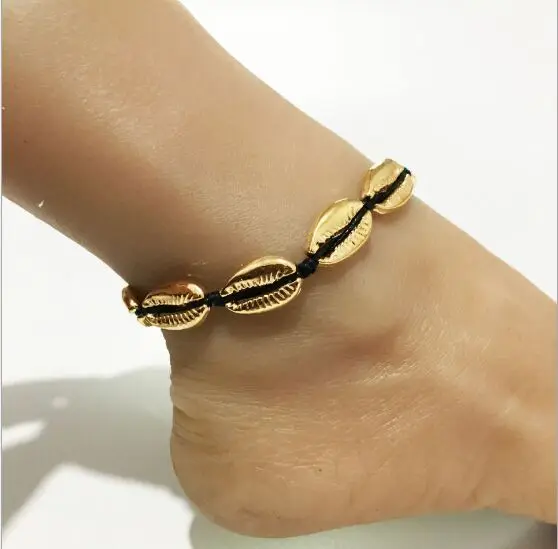 

1pc Summer Beach Tassel Seashell Pendant Foot Anklet Bracelet Bohemian Metal Gold Shell Scallop Hand Knit Rope Chain Female 8495