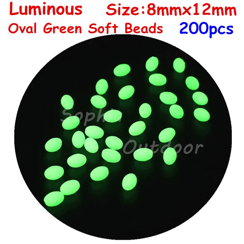 

200pcs 8 * 12 mm Oval Glow Soft Fishing Beads egg Luminous fishing Tackle Green Premium Quality Wholesales Contact