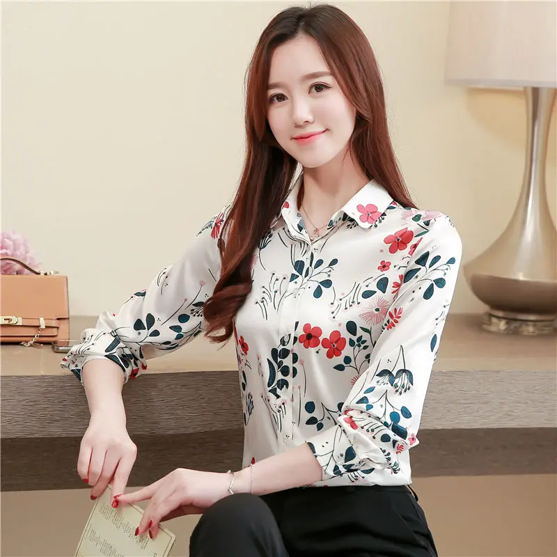  Womens Tops and Blouses Silk Blouse Women Long Sleeve Shirts Korean Fashion Clothing Blusas Feminin