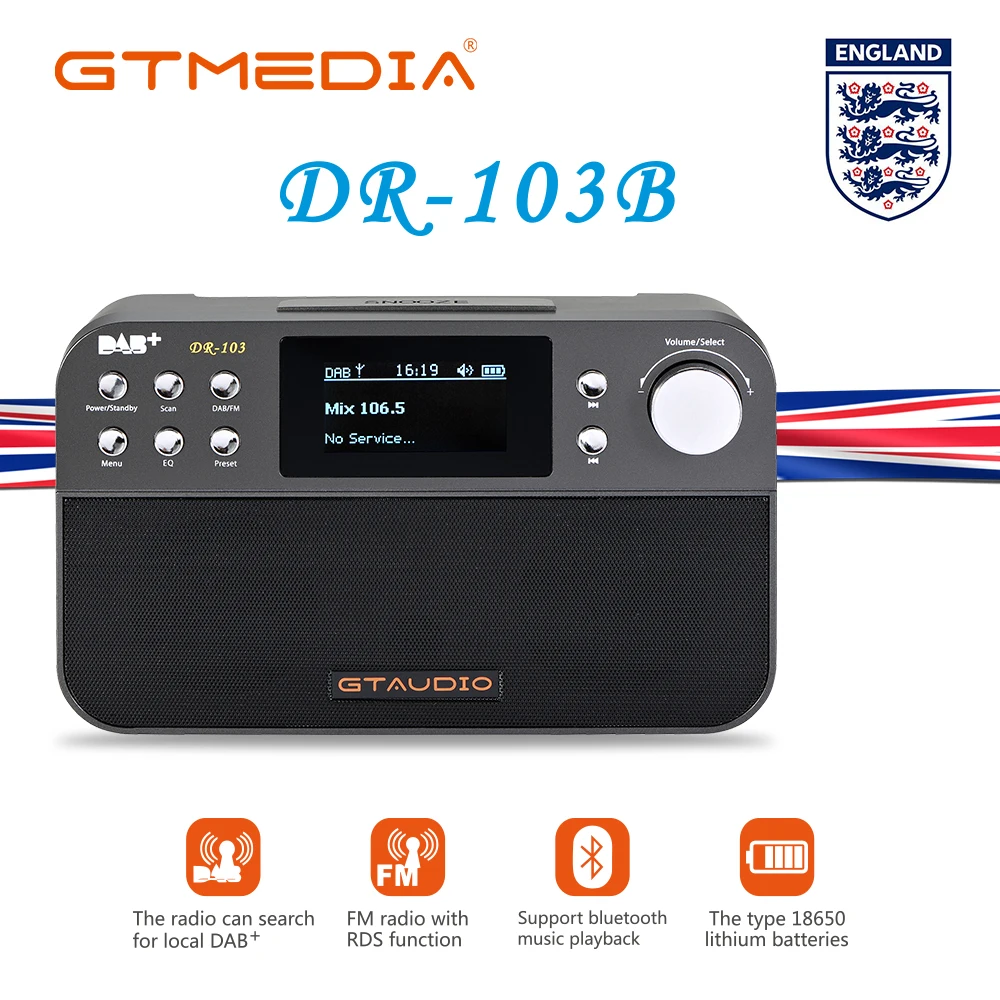 

GTmedia DR-103B DAB Radio Receiver FM broadcast Digital Recorder Support USB connection computer Sleep Timer