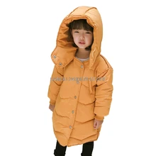 Детские зимние куртки для мальчиков, длинная куртка с подкладкой из утиного пуха для девочек Детская парка Теплая Верхняя одежда с капюшоном, зимняя одежда От 3 до 10 лет