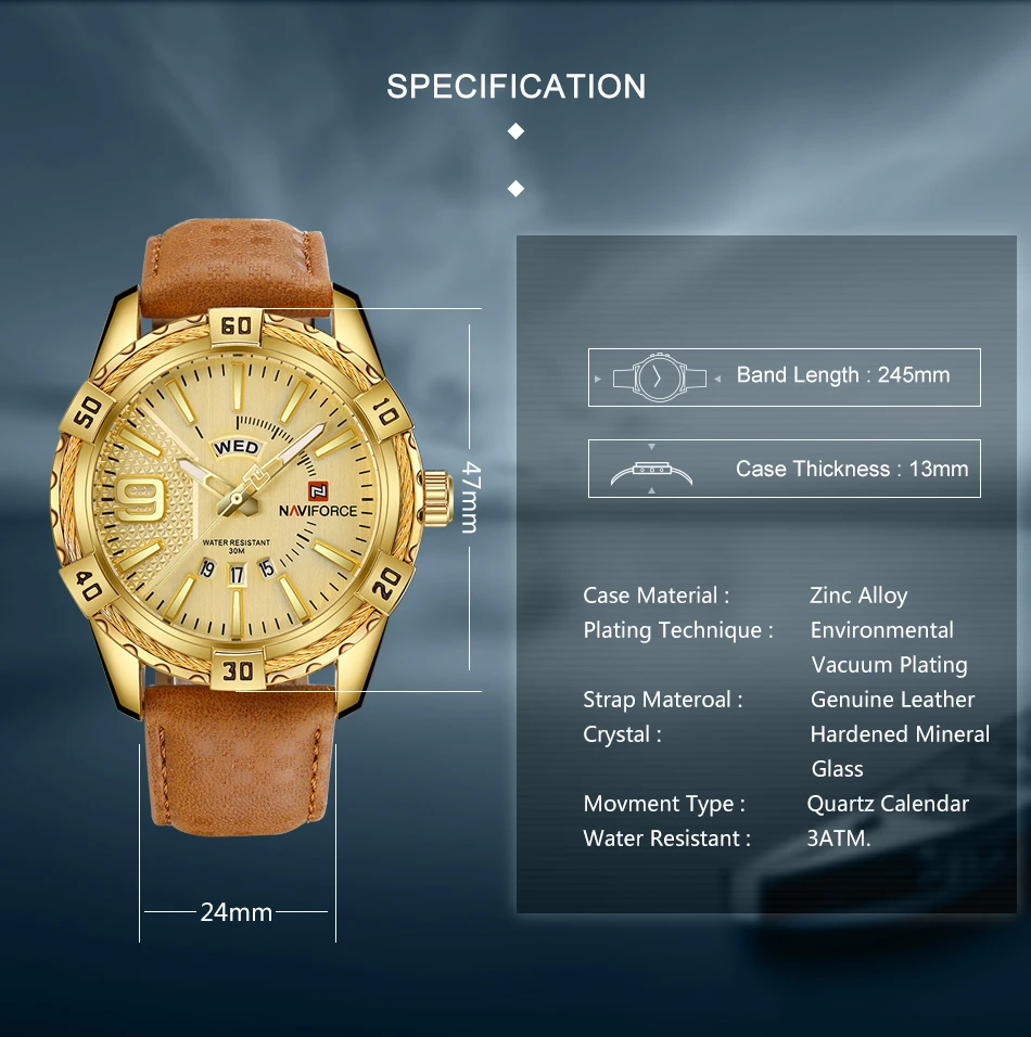 NAVIFORCE Топ люксовый бренд мужские кожаные золотые часы Мужские кварцевые часы с датой мужские спортивные водонепроницаемые наручные часы relogio masculino