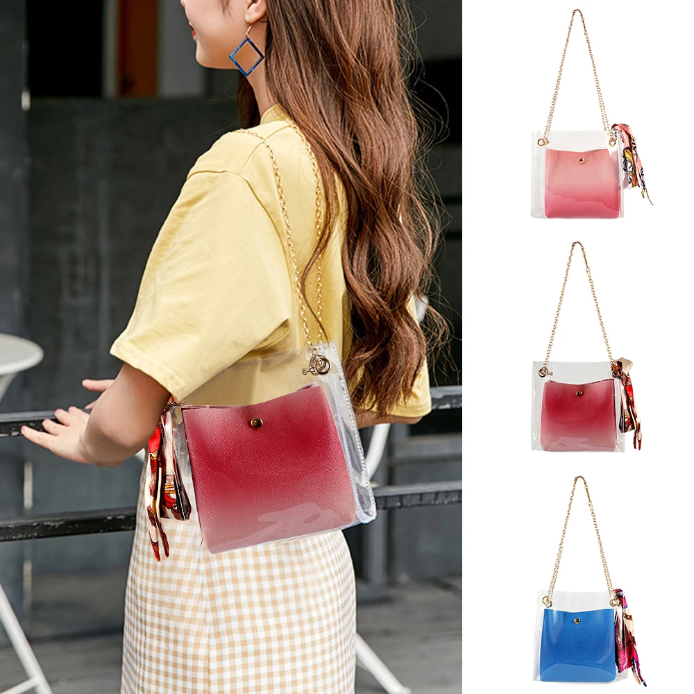 

Top-handle Clear Transparent PVC Women Shoulder Bags Jelly Candy Color Women Messenger Cross Body Messeger Bag
