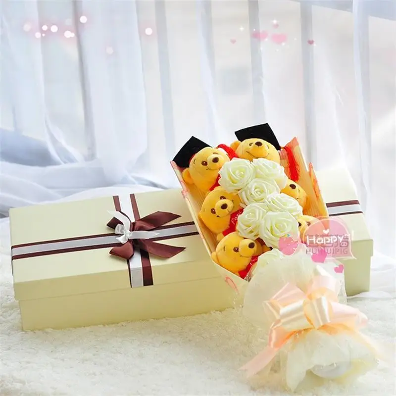 

Lovely stuff animal teddy bear plush toys cartoon bouquet gift box with fake flowers creative gifts for Graduation/Birthday