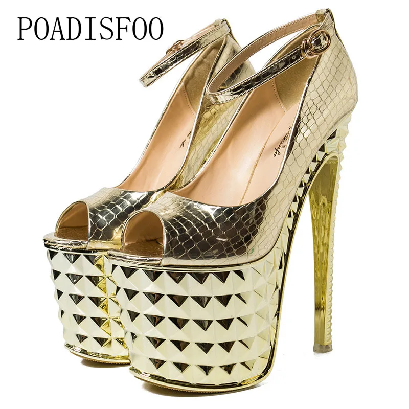 

POADISFOO Women Super high-heeled With 20cm Fish Mouth Hate High Night Club Shoes Gold Wedding Shoes Shoes MJL-518-1