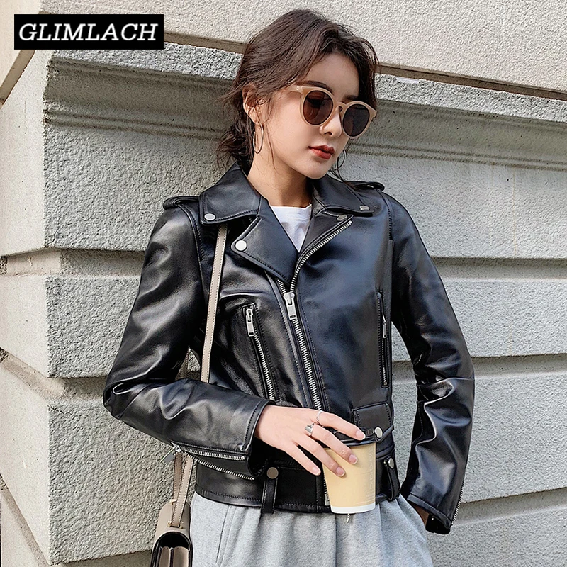 de cuero genuino de piel de oveja de talla grande para Mujer, Chaqueta de motociclista de otoño, Chaqueta de cuero Real para Mujer| Chaquetas de cuero| - AliExpress