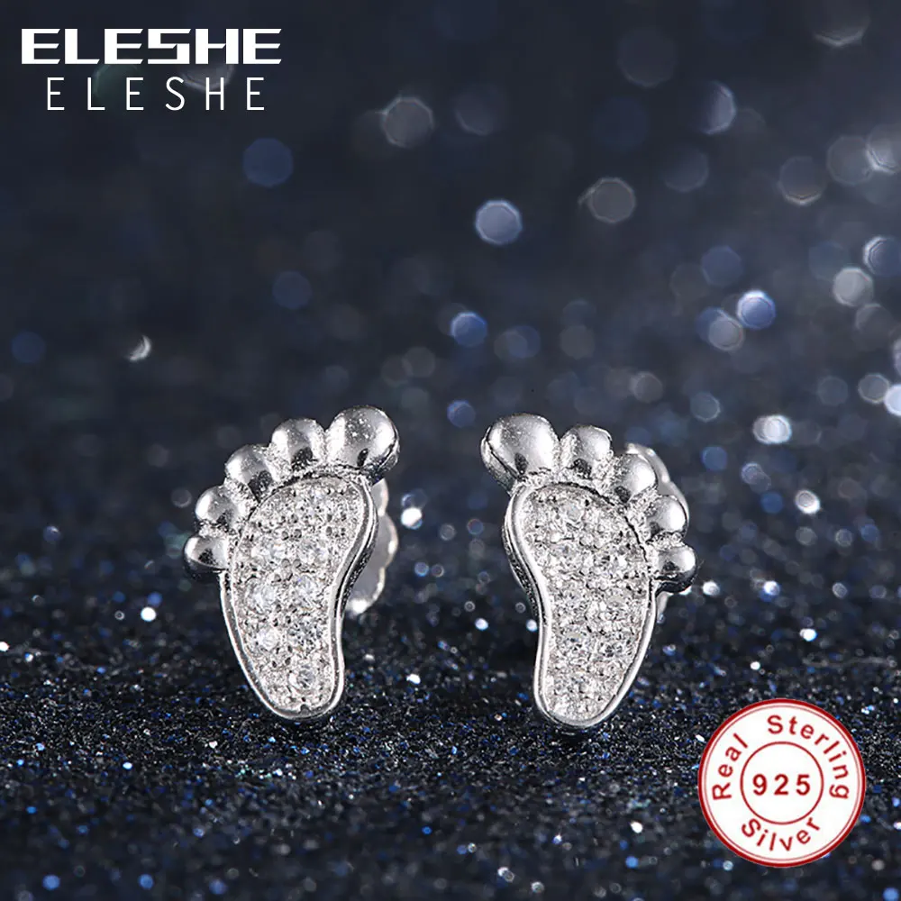 ELESHE милые ноги серьги с прозрачным фианитом серебряные серьги с кристаллами Модные женские сережки подарок ювелирные изделия