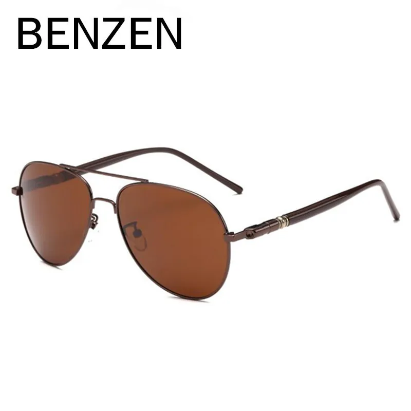 BENZEN, классические солнцезащитные очки пилота, мужские, фирменный дизайн, UV 400, поляризационные очки для вождения, Винтажные Солнцезащитные очки, черные, 9052 - Цвет линз: COFFEE