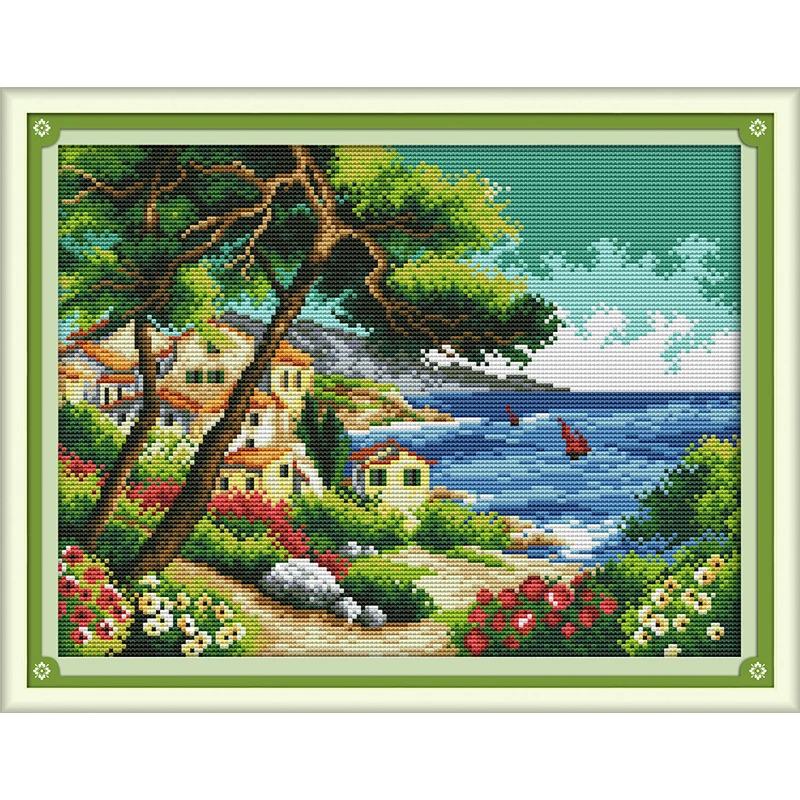 Seaside village Cross Stitch 11CT 14CT DMC Cross Stitch Sets DIY Cross