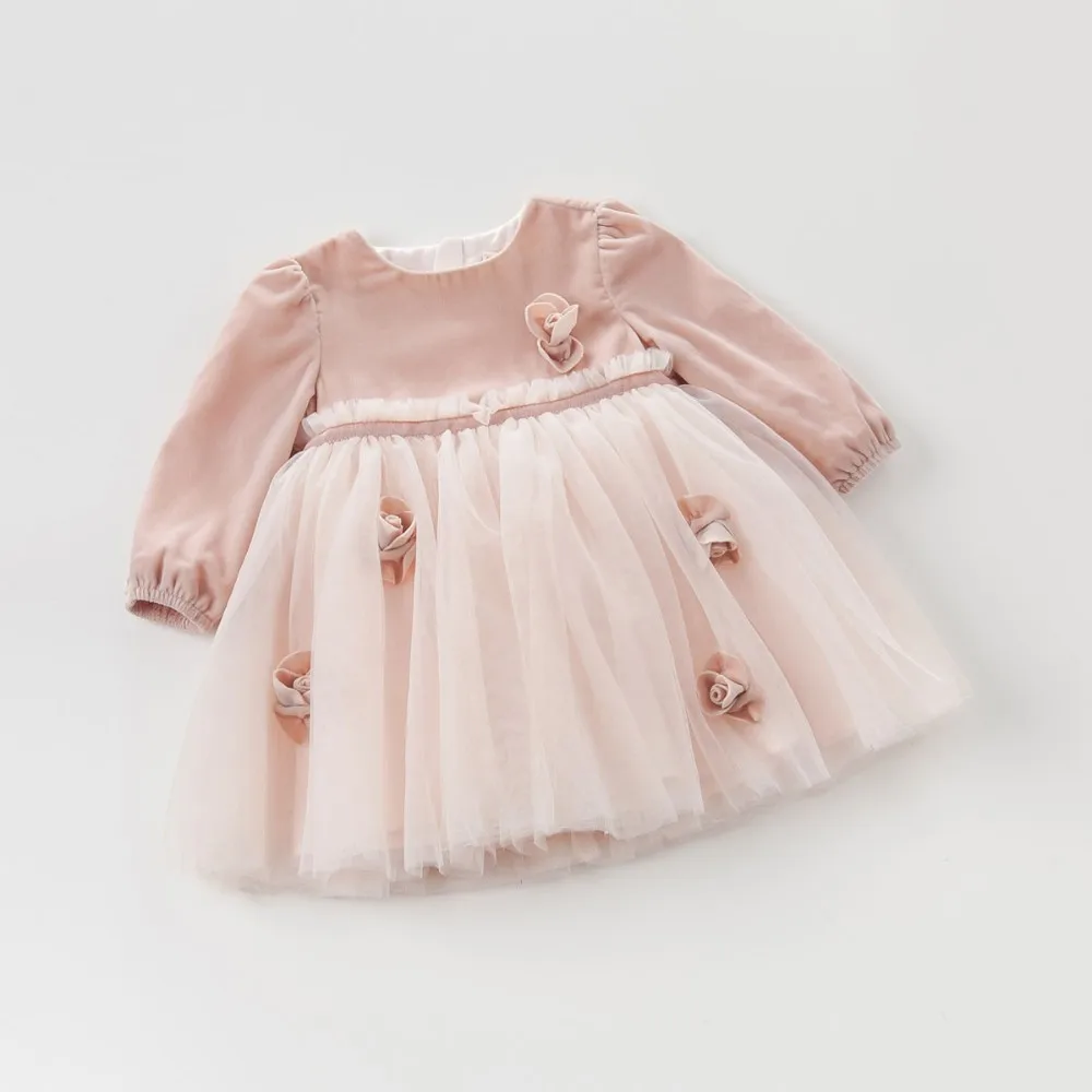 DB4102 dave bella/осеннее платье сказочной принцессы для маленьких девочек; кружевное платье на свадьбу, День рождения; костюмы для девочек с цветочной аппликацией