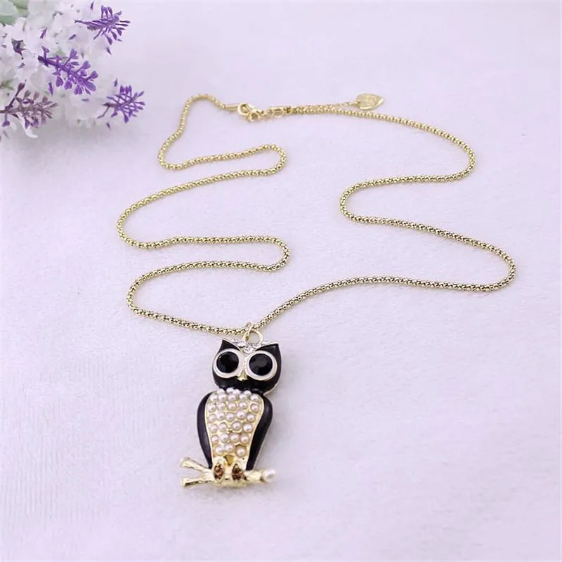 Женское длинное ожерелье с кулоном в виде совы искусственным жемчугом|accessories