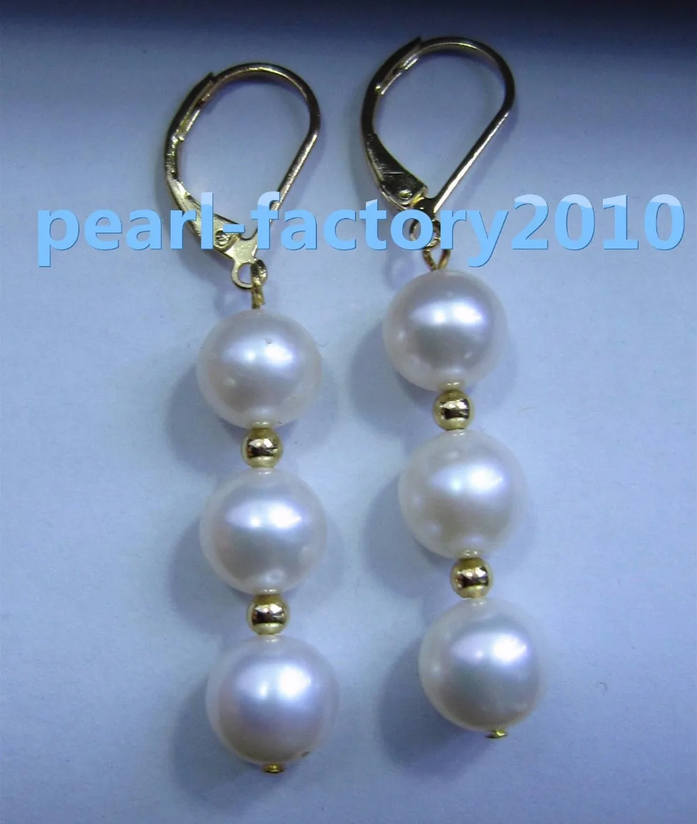 

Free Shipping >>>> round 9-8MM AAA south sea white pearl earrings 14K GOLD