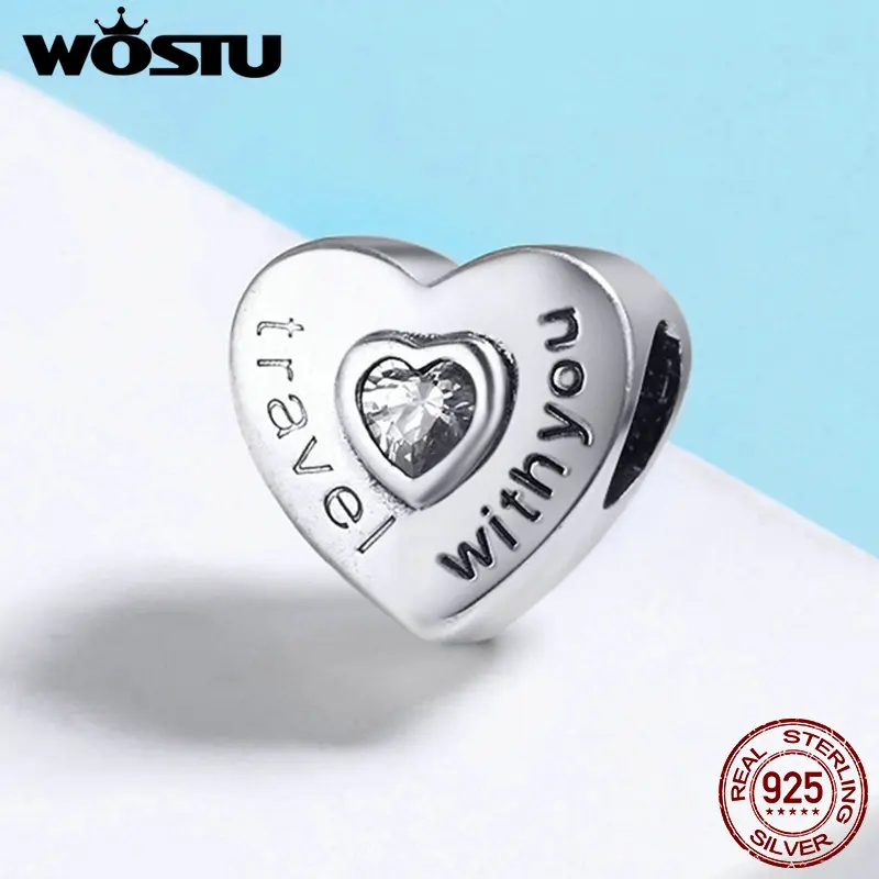 WOSTU New Collection 925 Sterling Silver Travel with You Heart Beads fit original WST Charm Bracelet Jewelry Gift DXC431