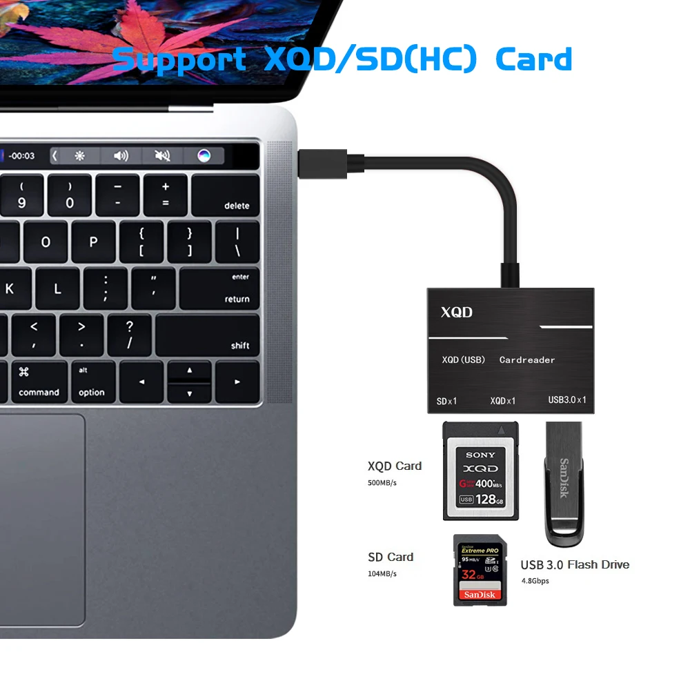 USB C XQD SD Card Reader Upto 500MB s High Speed Type C USB3 0 HUB 2