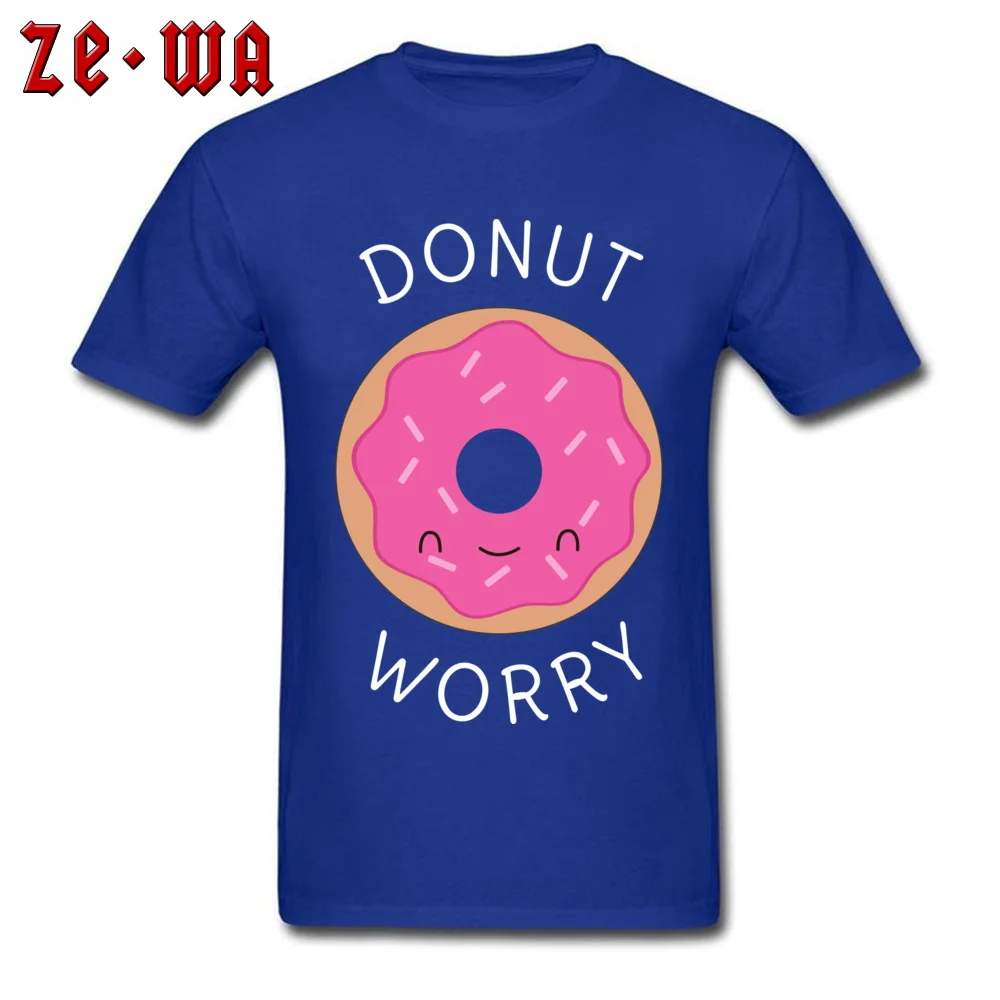 Geek Top T-shirts Short Sleeve Hip hop 2018 Newest Male Lovers Day Tops Shirt Hip hop Tee-Shirts Round Neck 100% Cotton Cute and Kawaii Donut Worry Pun blue