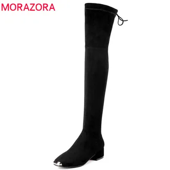 

MORAZORA 2018 new arrival thigh high over the knee boots women suede leather autumn winter shoes lady sexy Stretch socks boots