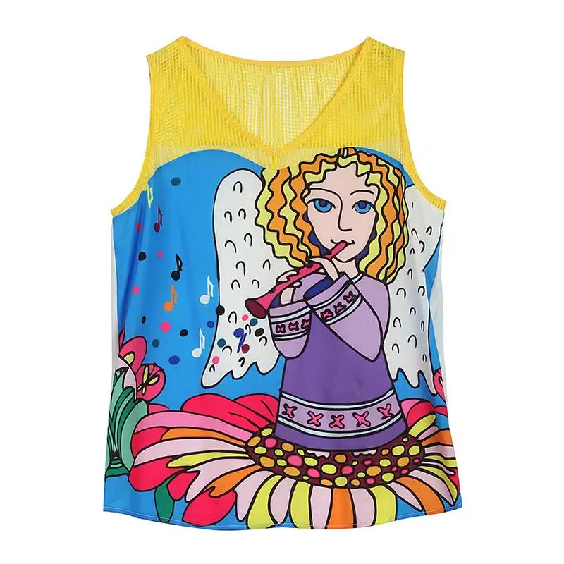 Женская майка без рукавов Летняя ажурная с принтом персонажа 2021|new summer|brand tank tops