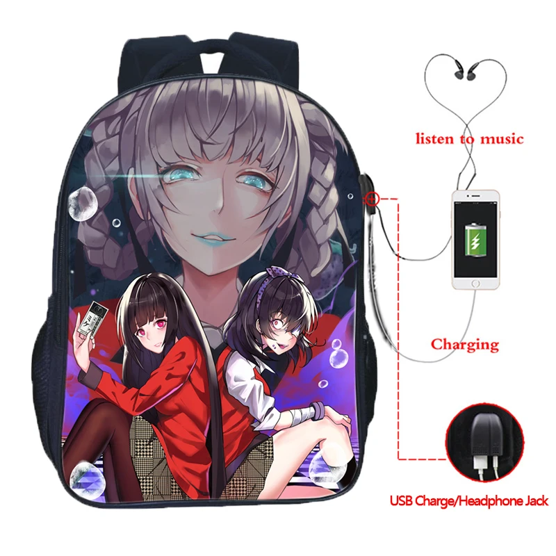 Красивый школьный рюкзак Jabami Yumeko Kakegurui Gambaling с USB зарядкой школьные рюкзаки двумя