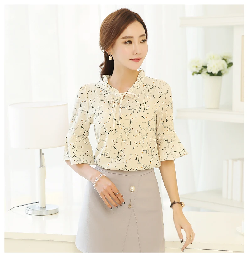 Новая модная Корейская повседневная шифоновая женская рубашка с круглым свободная воротником Цветочная Женская блузка Повседневная 31J 25