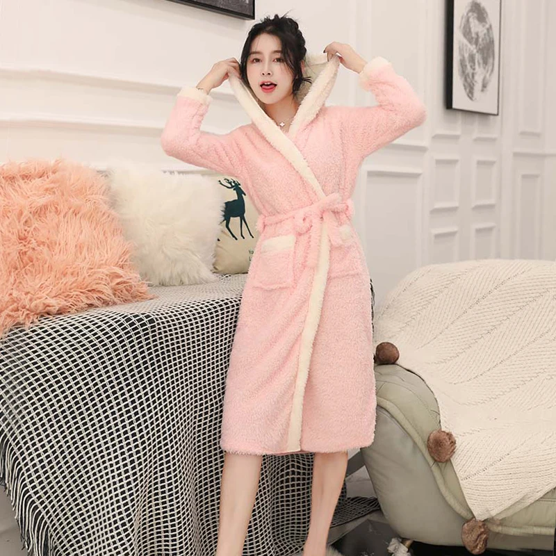 Womens Hooded Fleece Robes Plush Comfy Soft Warm Cute Cat Bathrobes Cartoon Sheep Bath Robe Soft Kimono Spa Bathrobe For Women