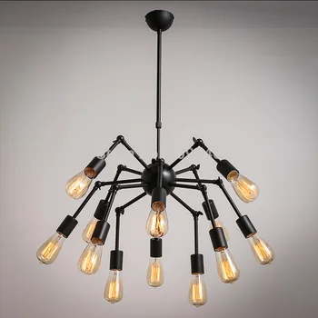 

Loft RH 12 Lights Edison Industrial Vintage Spider Iron Chandeliers for Cafe Bar Dining Room Living Room Painted Finish Black