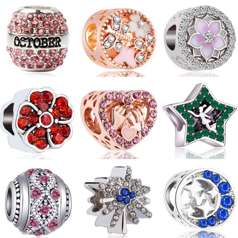 

Hot Selling DIY Stars Hearts Bear Wings Moon Ankle Mickey Charms Beads Fit Pandora Bracelets & Bangles for Women Party Jewelry