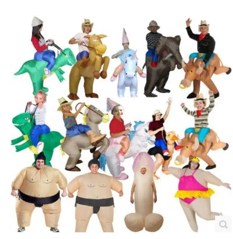 

2017 Inflatable Halloween Costume For Adult Kids Fan T-rex Gorilla Sumo Cow Horse Cowboy Unicorn Dinosaur Inflatable Costume