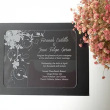 Customized clear acrylic wedding invitation card with beautiful rose elements 3mm thickness 5*7inch(1lot=100pcs)