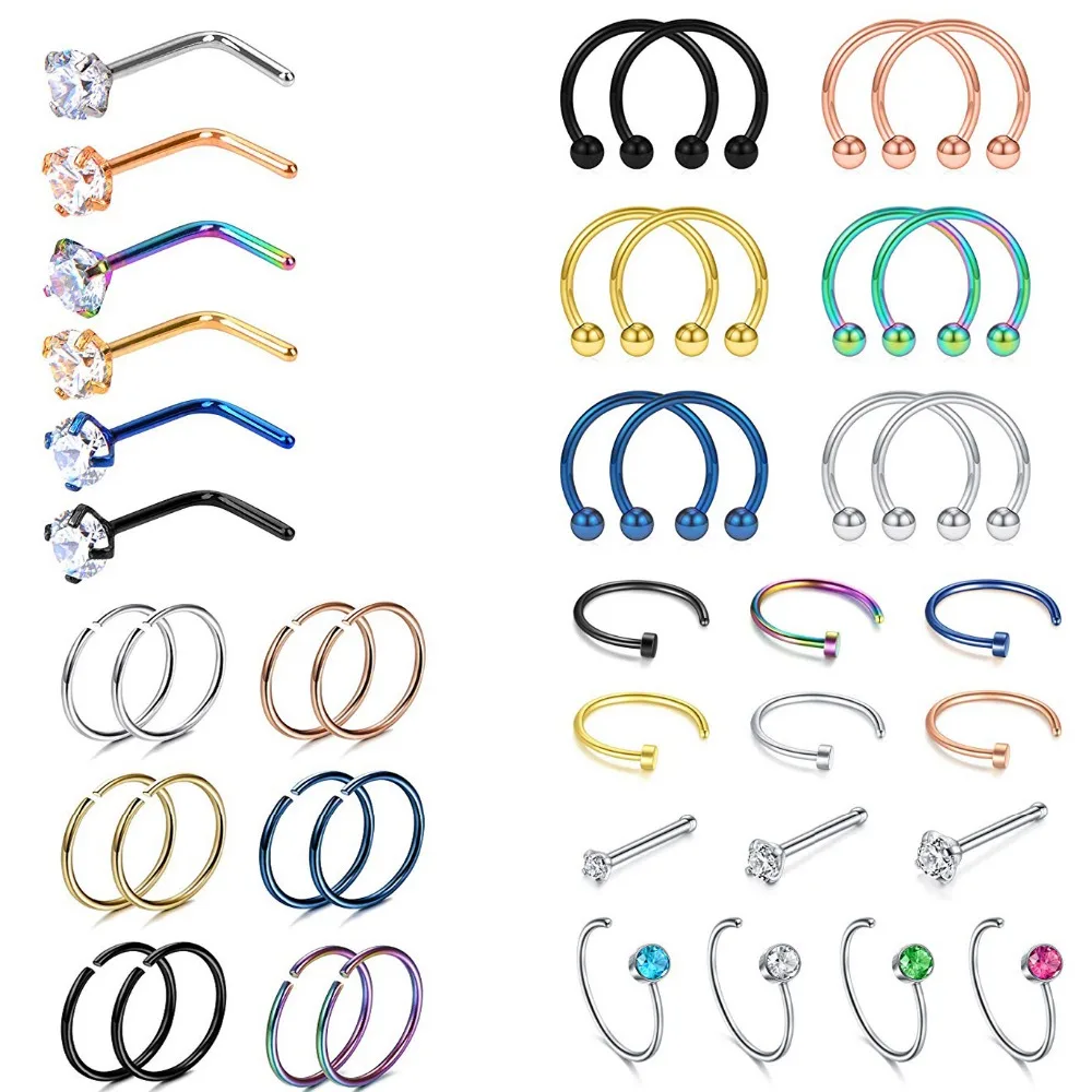 

Matewei 43 PCS Combination Style Body Piercing Lot Stainless Steel Jewelry Not allergic Nose Ring Studs