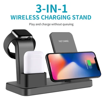 

QI Wireless Charger New 3 IN 1 Stand Fast Wireless Charging Base for Apple Watch 2 3 4 Series AirPods iPhone X 8 Plus XS Max XR