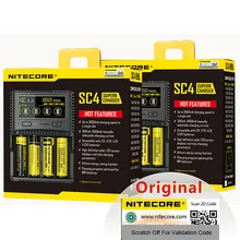 Оригинальное NITECORE SC4 Интеллектуальное Быстрое зарядное устройство с 4 слотами 6A общий выход для IMR 18650 14450 16340 AA батареи