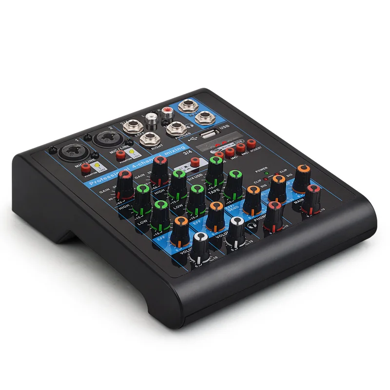 

LEORY Mini 4 Channels Audio Mixer USB bluetooth DJ Sound Mixing Console MP3 Karaoke Speaker Amplifier Balanced Microphon for KTV