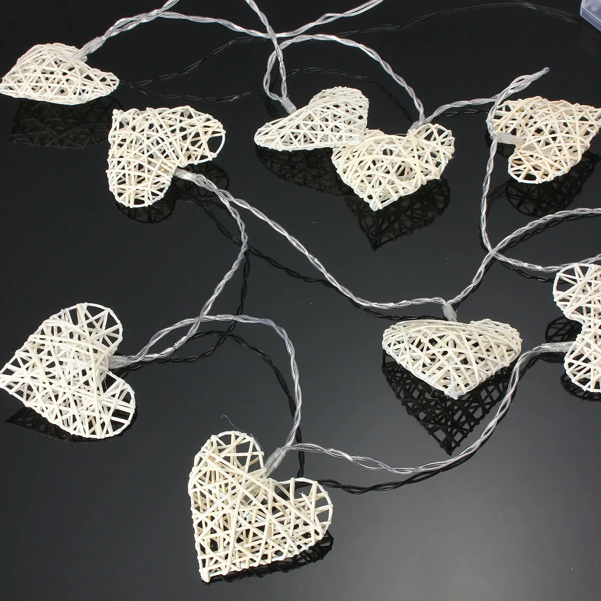 10 LED Rattan Heart String Fairy Lights Lamp Party Home Bedroom Xmas Wedding Decor