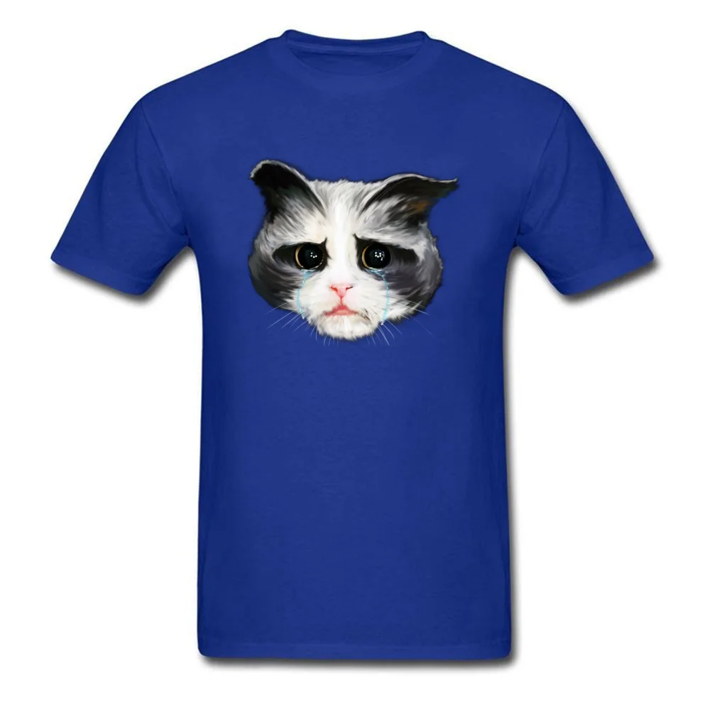 New Design Man T Shirts Sad Cat Casual Tops & Tees 100% Cotton Short Sleeve Fashionable Sweatshirts Round Collar Sad Cat blue