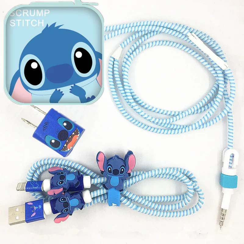 Зажимы для кабеля в виде персонажей мультфильмов защита для usb-кабеля комплект Зарядное устройство наклейка наушники спиральный usb-шнур с зарядным устройством для iphone Кабельный организатор для iphone 6 7 8 X