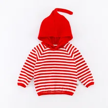 Весенне-осенне-зимний модный От 1 до 3 лет для маленьких девочек свитер в полоску для мальчиков Детский милый вязаный свитер с капюшоном одежда для детей