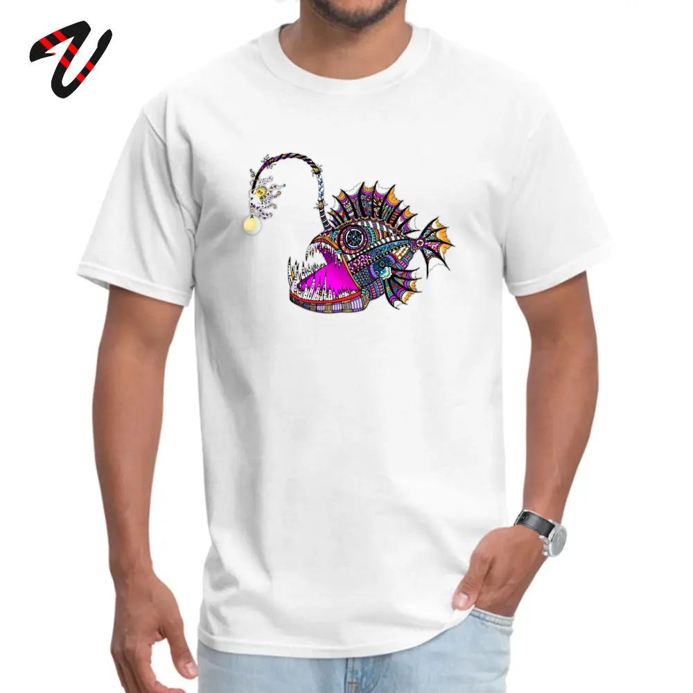 Electric Angler Fish comfortable Short Sleeve Tops Shirt Summer Autumn O Neck 100% Cotton Men T-Shirt comfortable Tshirts Cheap Electric Angler Fish 508 white
