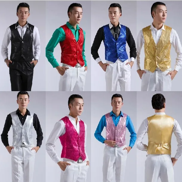 Glitter Mens Sequins Bling Vest Slim Fit Jacket Clubwear Party Bar