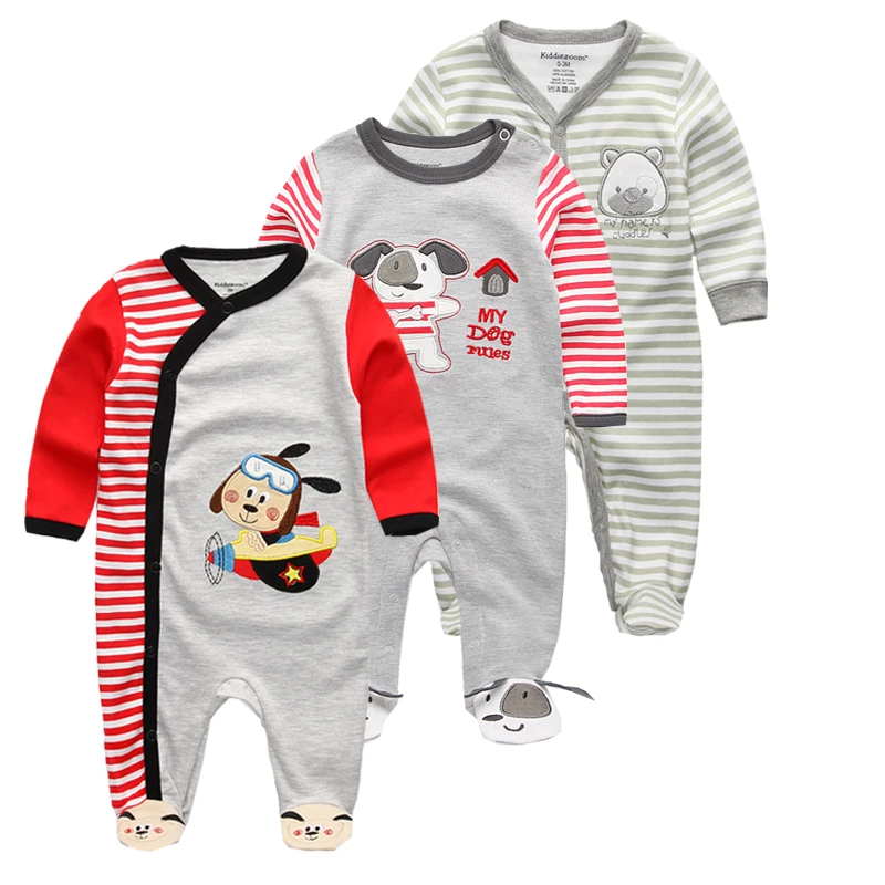 2019 Newborn Unisex Cartoon Romper 3pcs Baby Long Sleeve Clothes Set O-neck Cotton Style Boys & Girls Overalls Pajamas