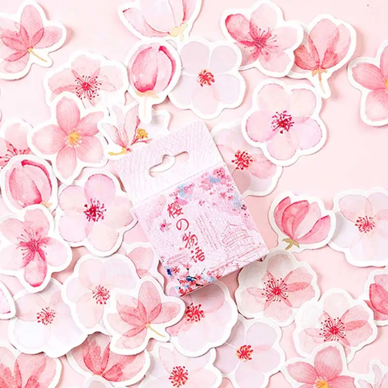 

46pcs/box Japanese Cherry Blossoms Planner Flower Diary Deco Paper Small Kawaii Stickers Stationary Scrapbooking Journal